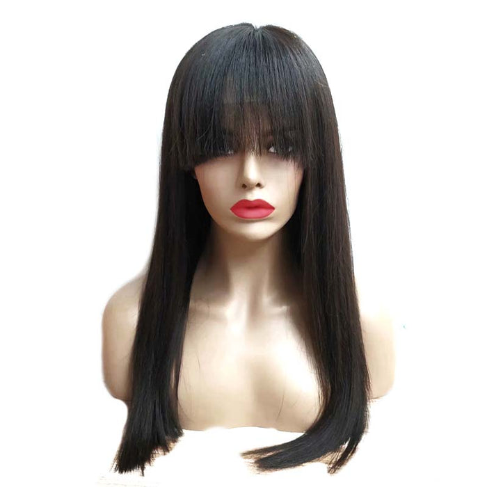 Straight Lace Wigs with Bangs Brazilian Human Hair for African American