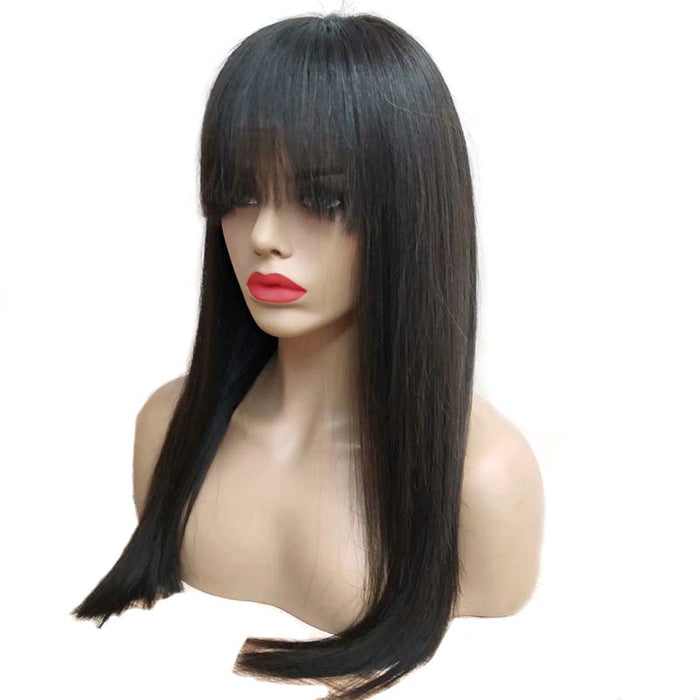 Straight Lace Wigs with Bangs Brazilian Human Hair for African American