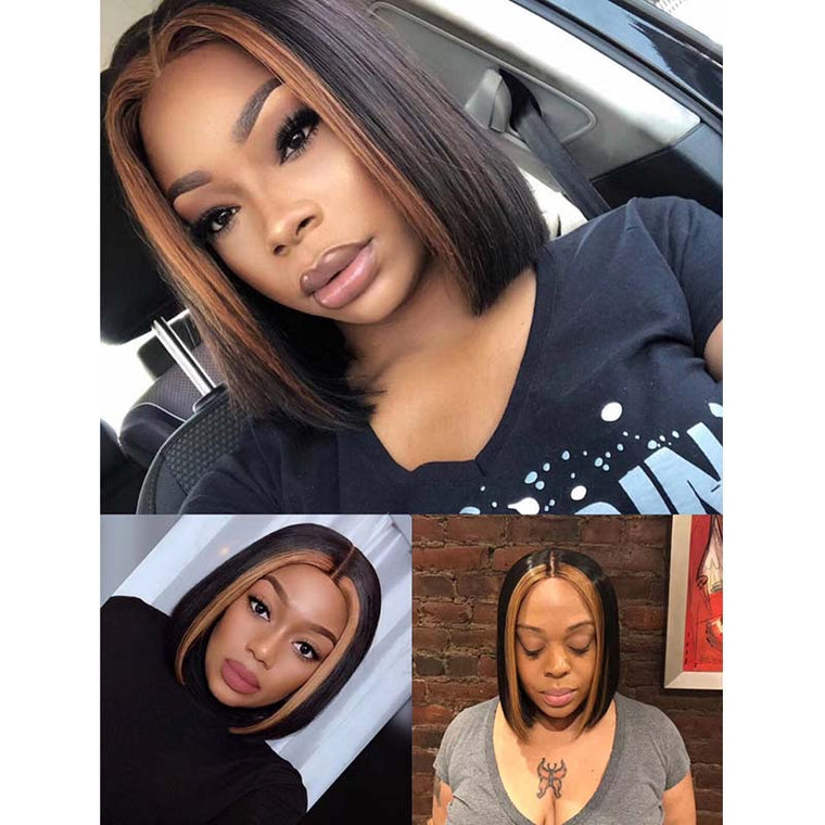 Short Highlight Bob Lace Wig Human Hair Lace Front Wig Surprisehair