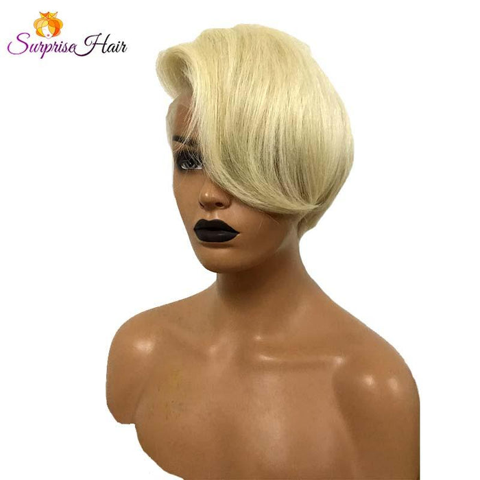 #613 Short BOB Pixie Cut Wig Full Lace Human Hair 