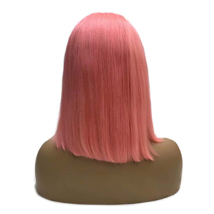 bob lace front wig pink color 
