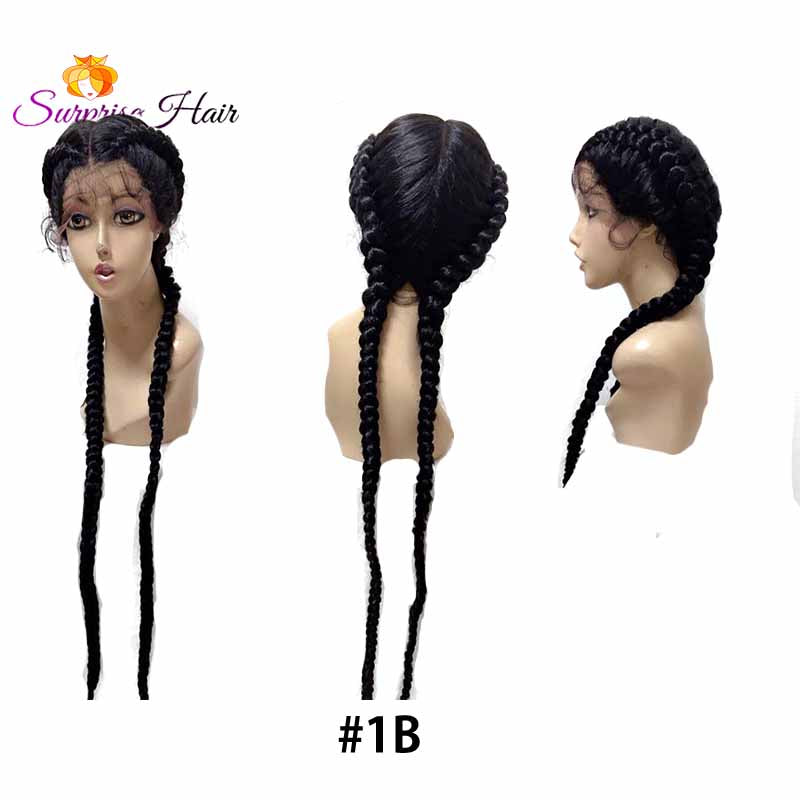 1B black two cornrow braids wig for black women