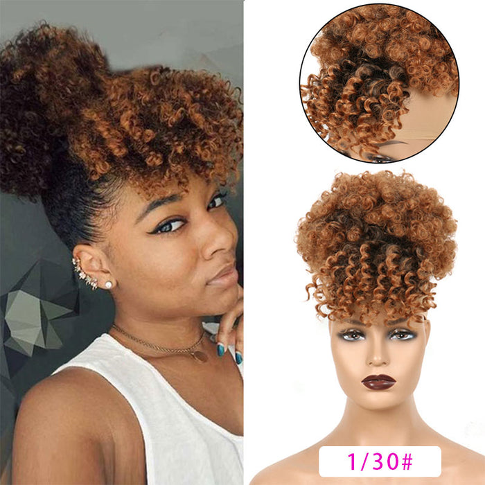 Natural Afro Puff With Bangs for black women