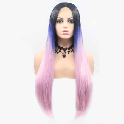 synthetic lace front wig straight pink multi 