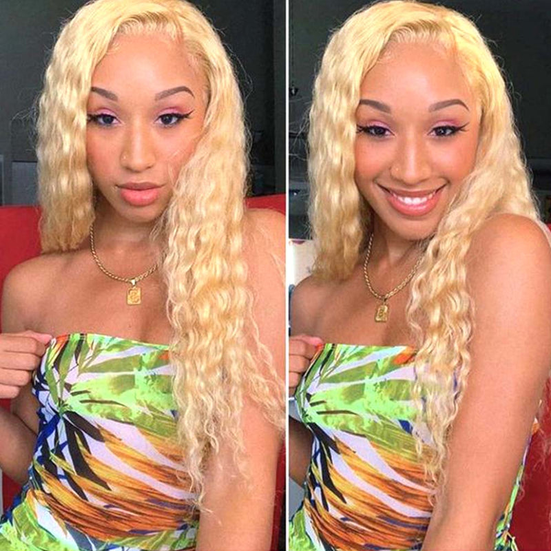 4x4 lace closure wig blonde deep wave human hair for black women