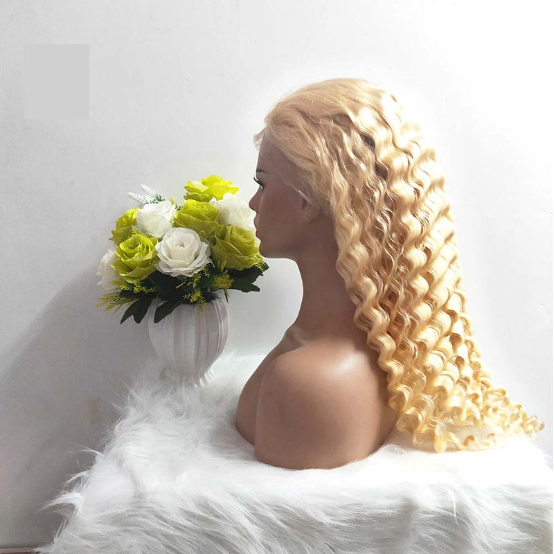 blonde full lace wig deep wave human hair 