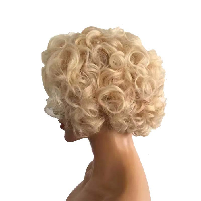 613 blonde curly pixie cut wig human hair