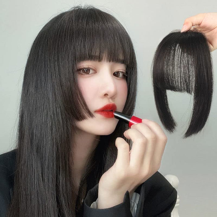 Black Bangs Clip in Hair Synthetic Hair Princess Cut Bangs Hair Piece Fringe Bangs