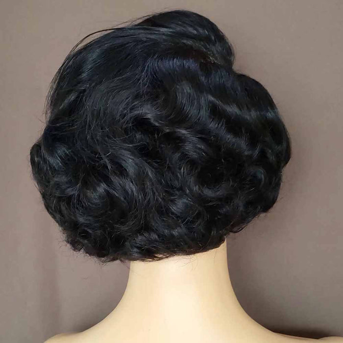 Black Curly Pixie Cut Lace Wig Lace Frontal Wig for African American