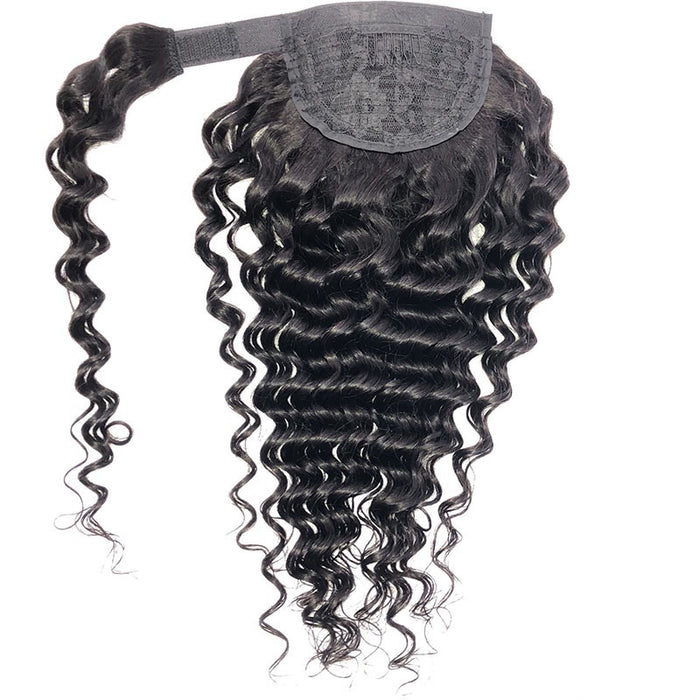 Black Deep Wave Human Hair Clip-in Ponytail