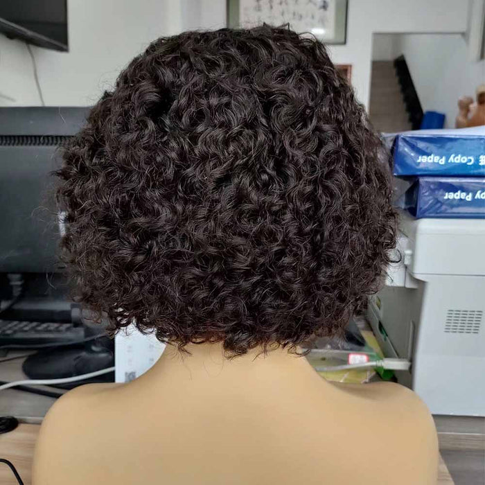 Human Hair Pixie Cut Curly Bob Wig for Black Women Lace Frontal Wig