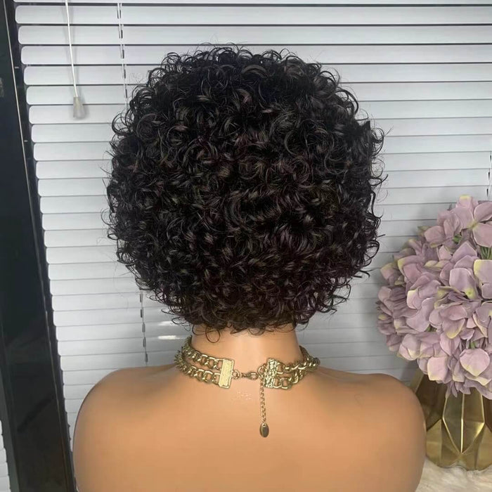 Black Short Human Hair Curly Pixie Wig 13x1 Lace Wig For African American