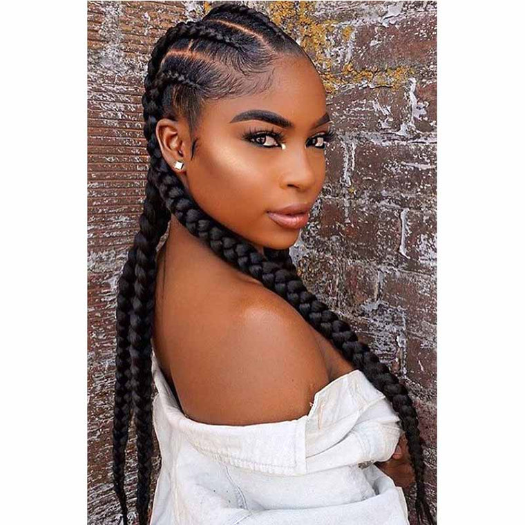 30inch Long Black cornrow braided Lace frontal wig for Black Women