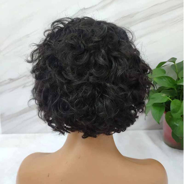Black curly pixie cut lace wig human hair