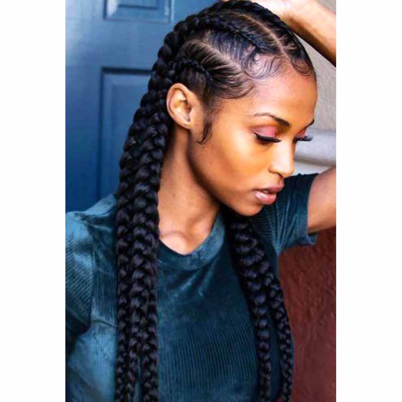 36inch Long Black cornrow braided Lace frontal wig for Black Women