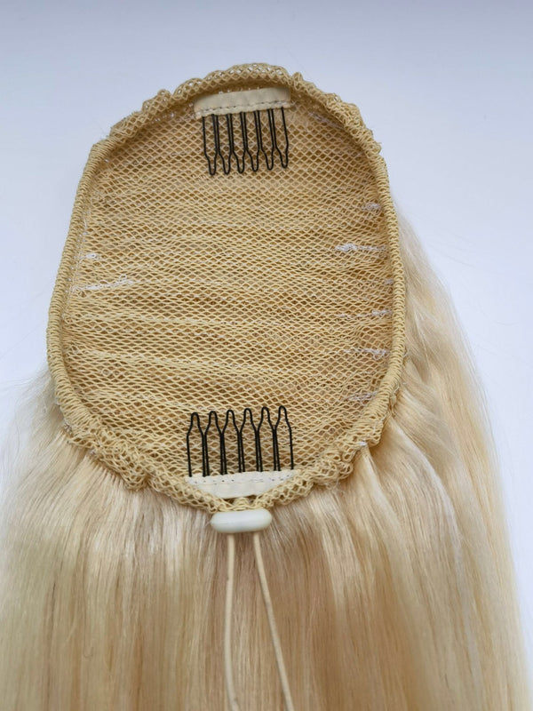 Blonde Human Hair Drawstring Ponytail Straight Hair for african American