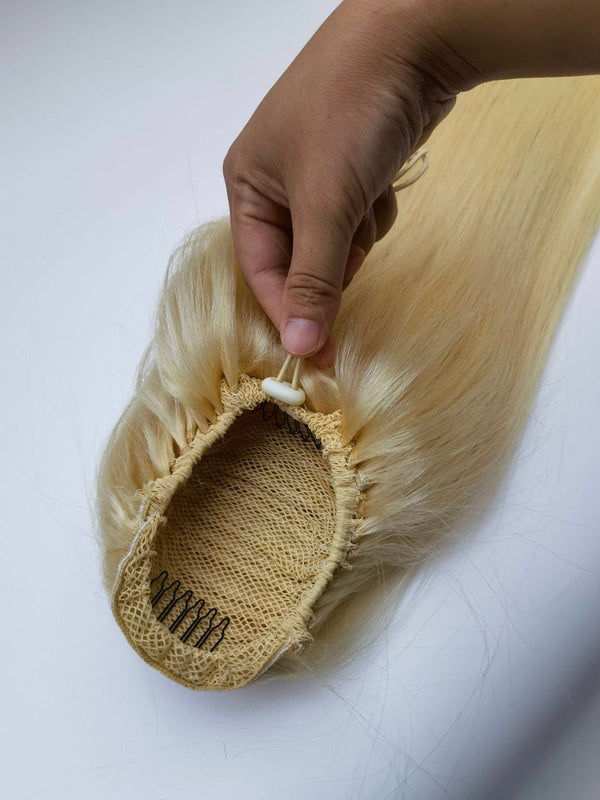 Blonde Human Hair Drawstring Ponytail Straight Hair for black women