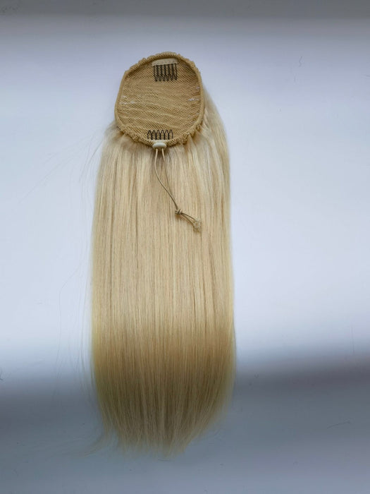 Blonde Human Hair Drawstring Ponytail Straight