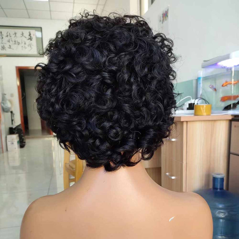 Brazilian Curly Pixie Cut Wig Human Hair Lace Frontal Wig for African American
