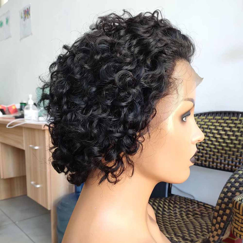 Brazilian Curly Pixie Cut Wig Human Hair Lace Frontal Wig for African American