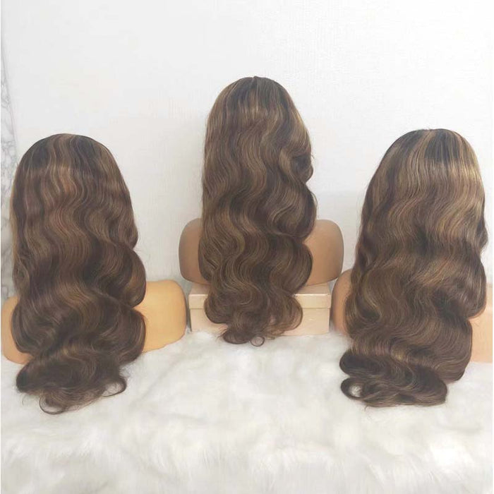 Brazilian human hair lace frontal wig body wave with highlight color