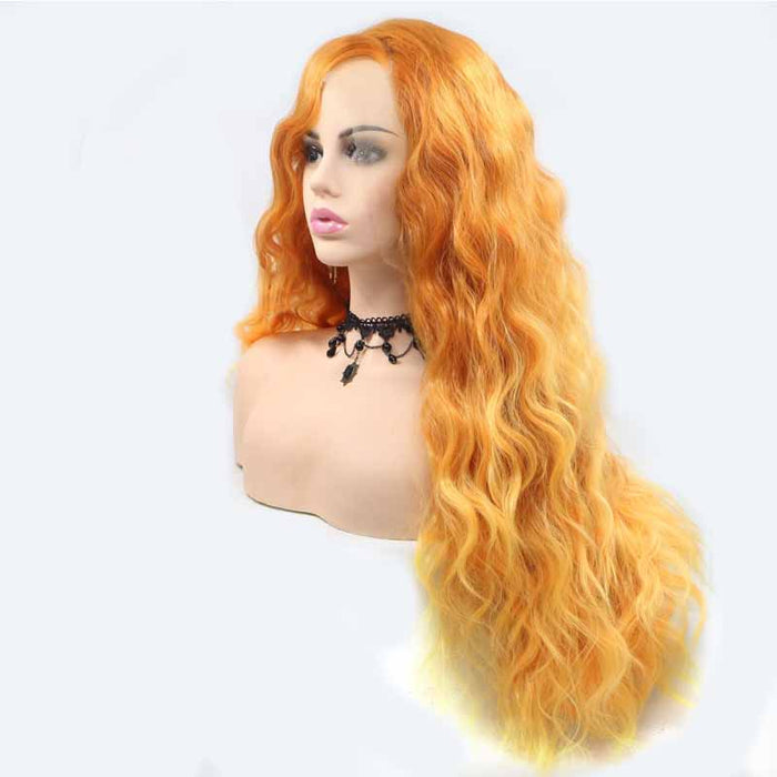 Bright Orange Synthetic Lace Wig wavy 