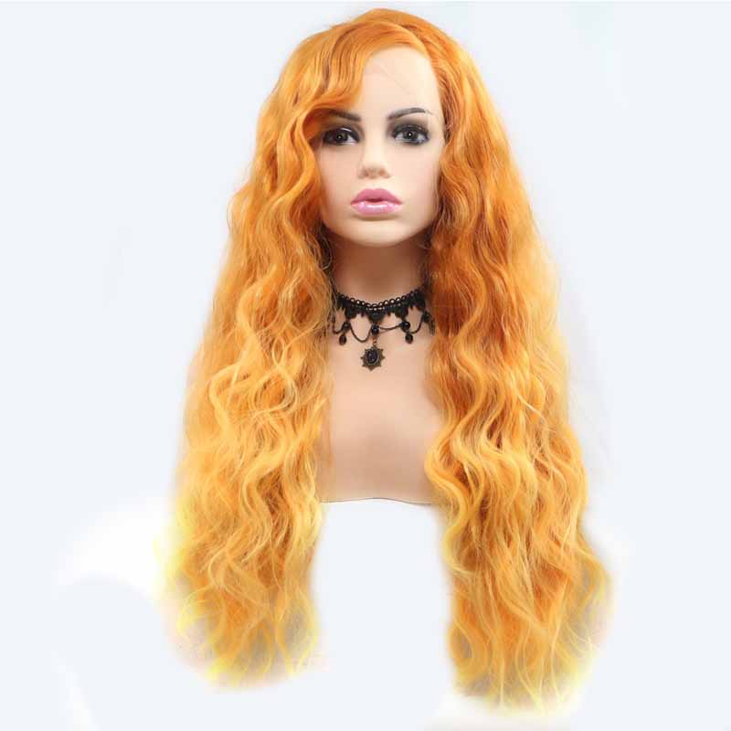 Bright Orange Synthetic Lace Wig