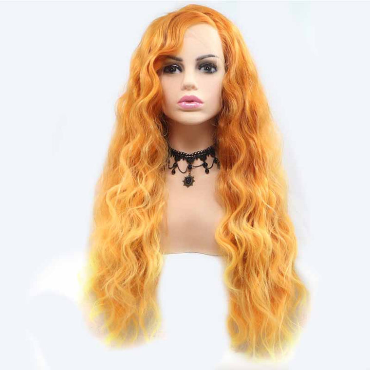Bright Orange Synthetic Lace Wig Long Wavy 24inch for Sale