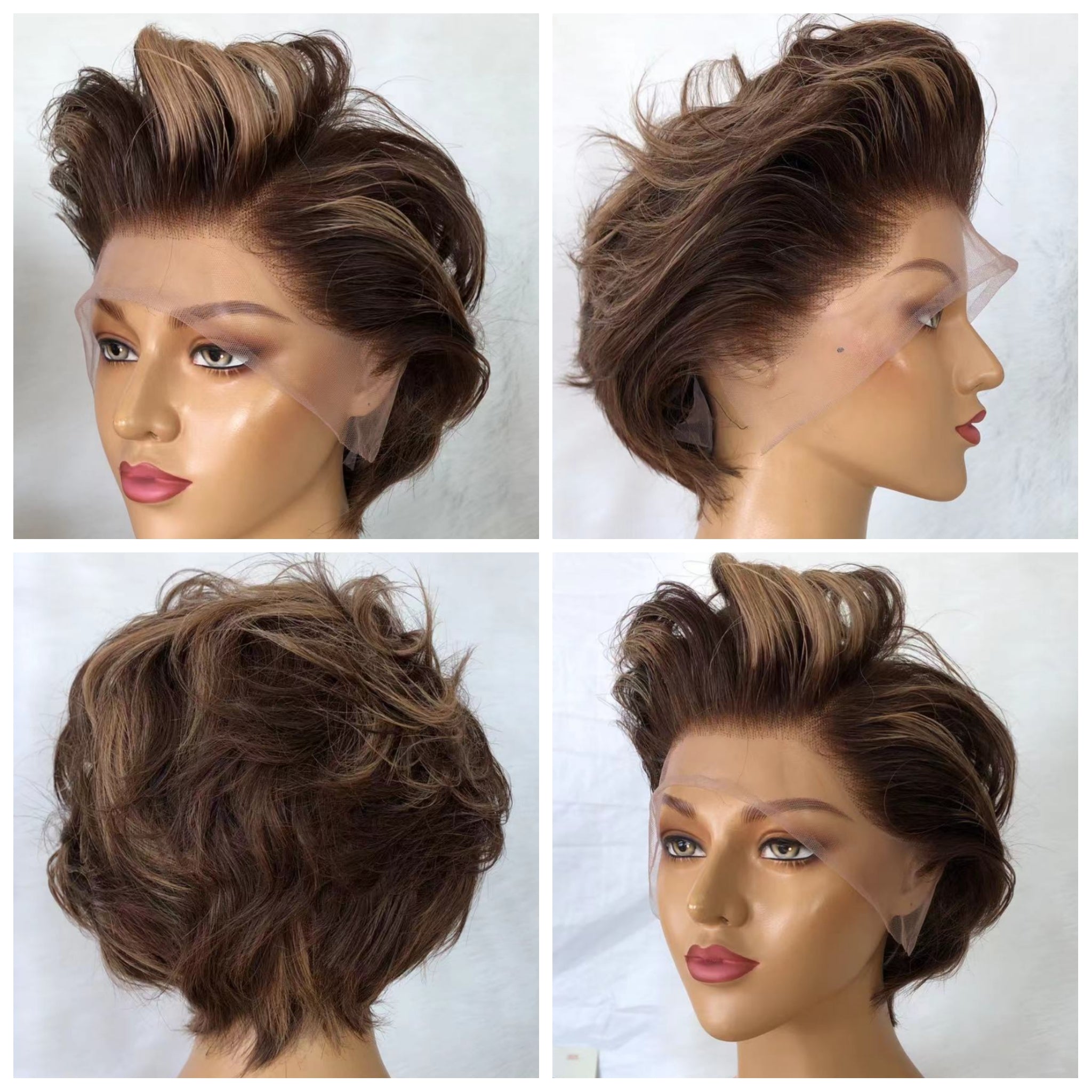 Brown Ombre Pixie Cut Wig Short Straight Human Hair Lace Frontal Wig