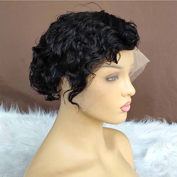 Curly Pixie Cut Human Hair Wigs 13x4 Lace Frontal Wig for African American