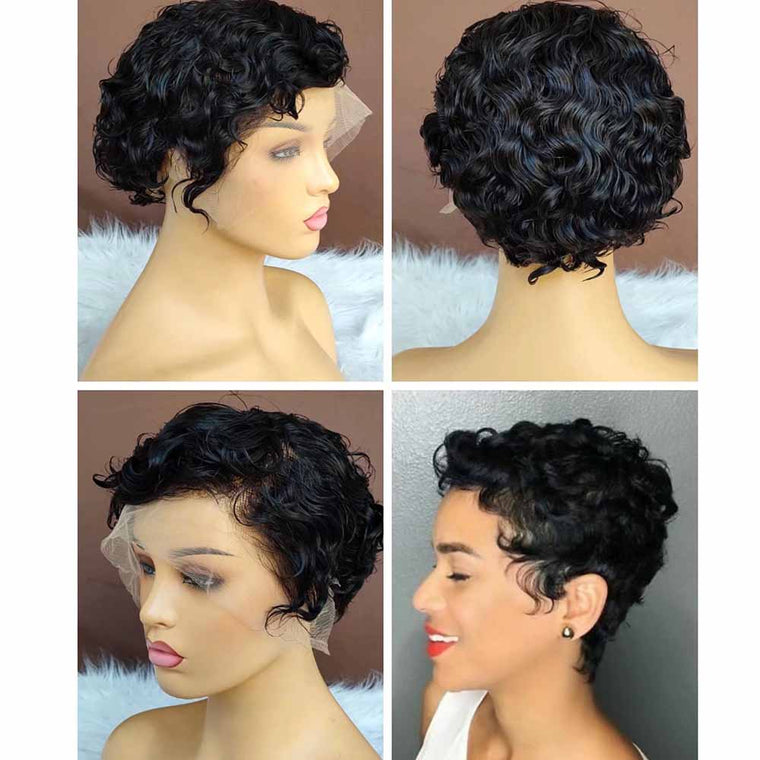 Curly Pixie Cut Human Hair Wigs 13x4 Lace Frontal Wig for African American