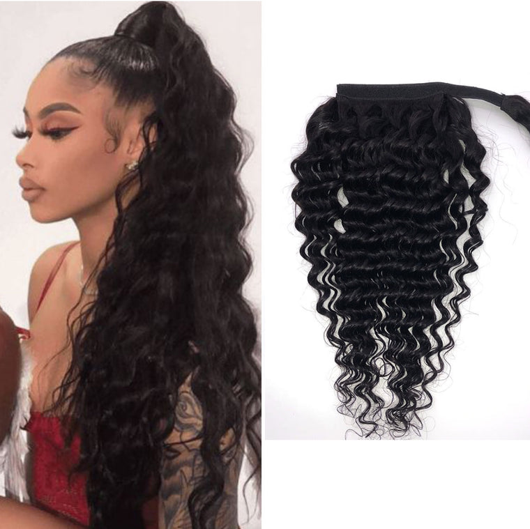 Deep Wave Human Hair Clip-in Ponytail Brazilian Hair 100gram for Black Women