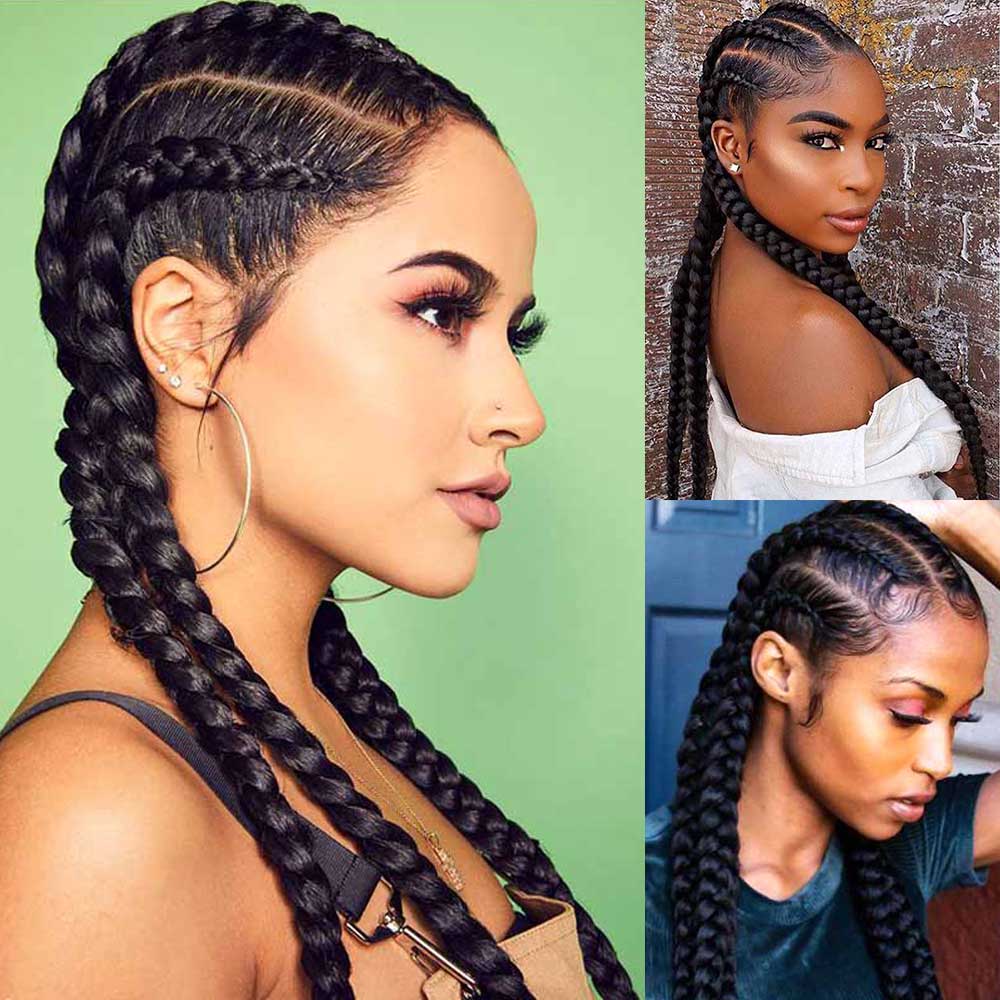 36 inches cornrow braided wig Lace Frontal with Baby Hair for Black Women