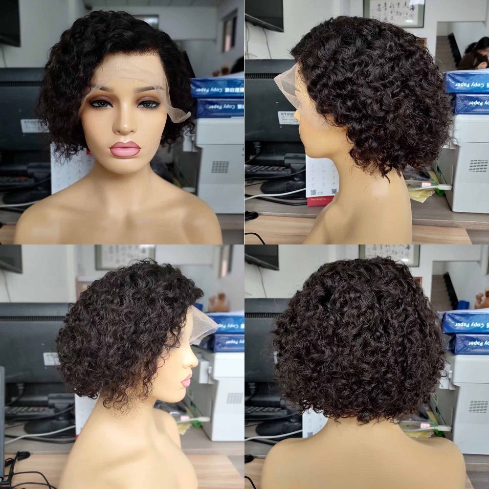 Human Hair Pixie Cut Curly Bob Wig for Black Women