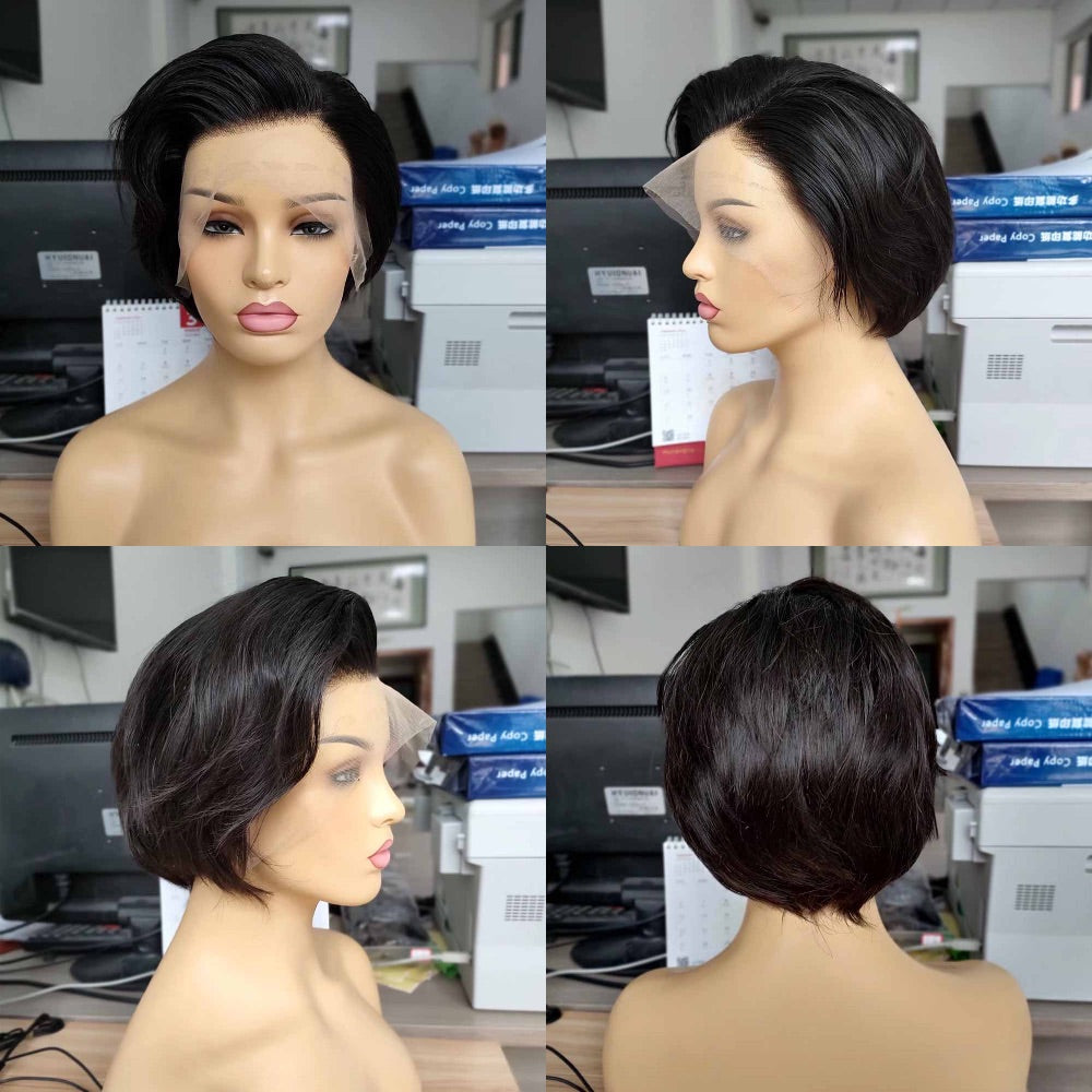 Human Hair Pixie Cut Wig Black Women Lace fronta