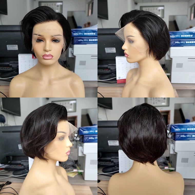 Human Hair Pixie Cut Wig Black Women Lace frontal Pixie Cut Black Wig