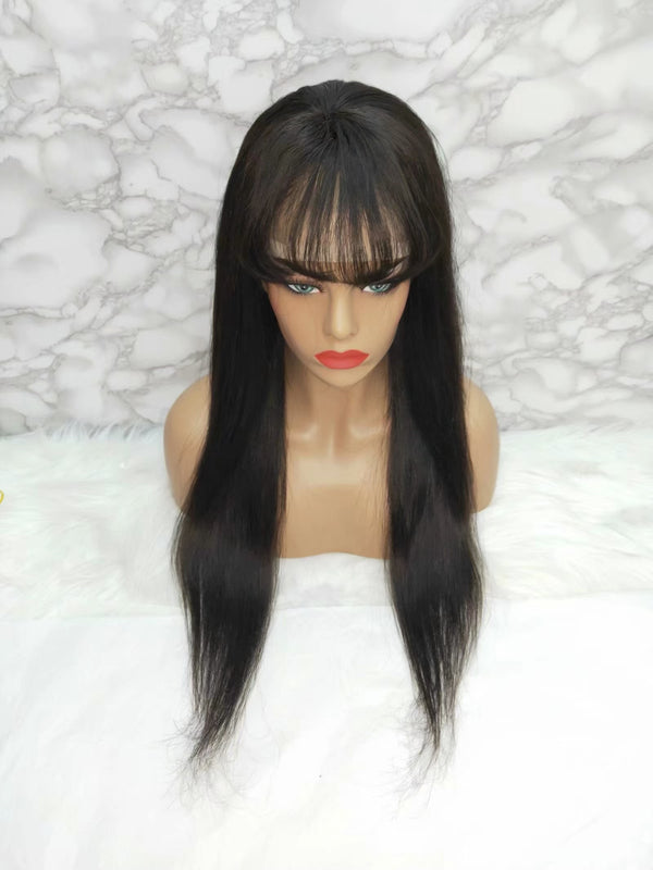 black straight brazilian hair lace wig with bang