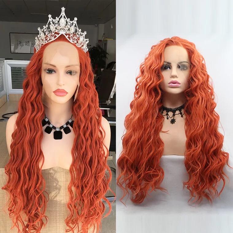 Orange Long Synthetic Lace Front Wig 