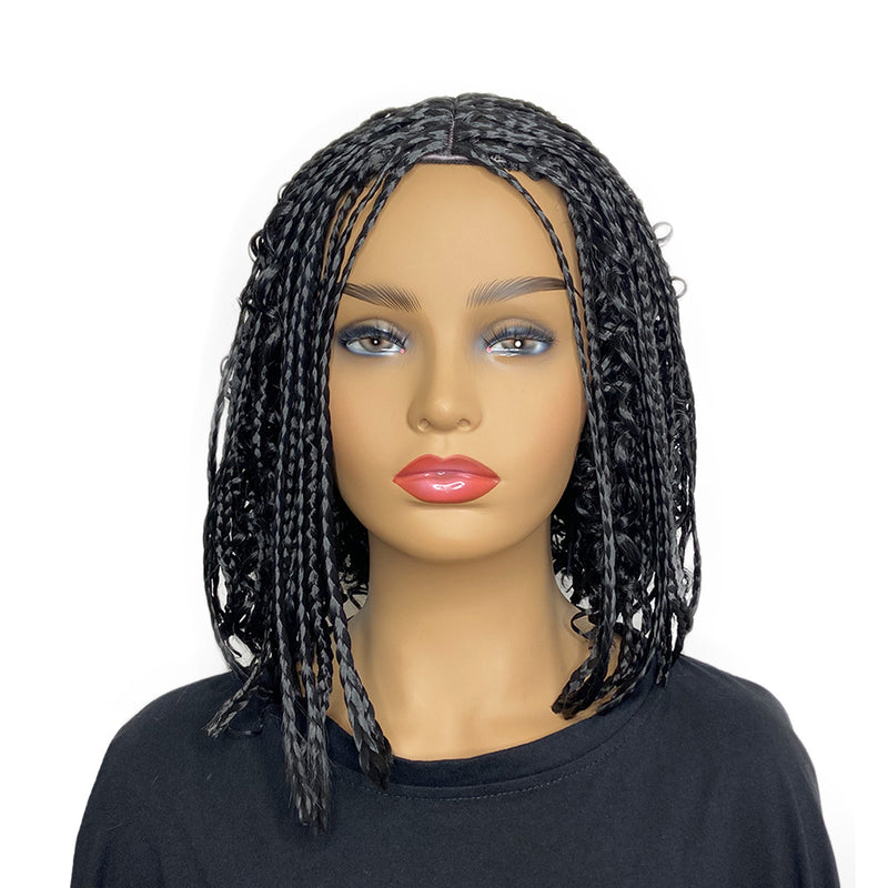 Short Braided Bob Curly Box Braid Wig for Black Women