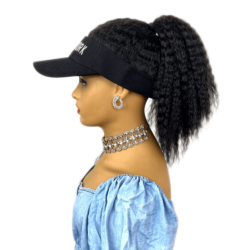 BLACK Hat Wig Black Hair with Hat Black Baseball Cap with Hair for Black Women