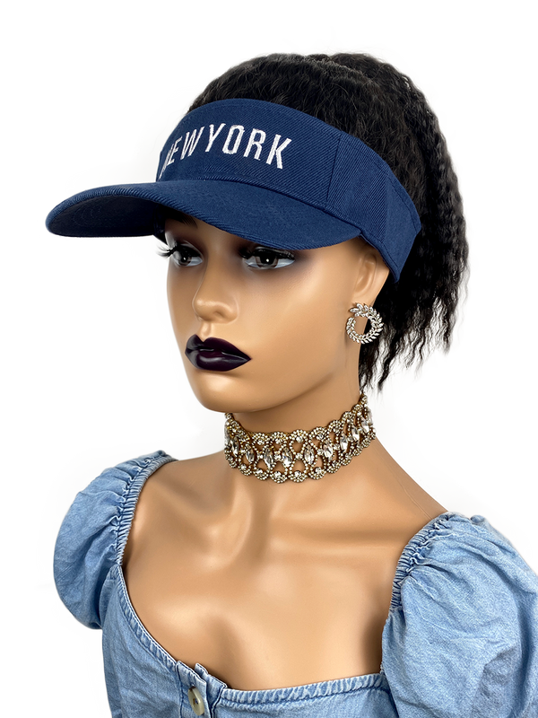 BLUE BLACK Hat Wig Black Hair with Hat Black Baseball Cap with Hair for Black Women
