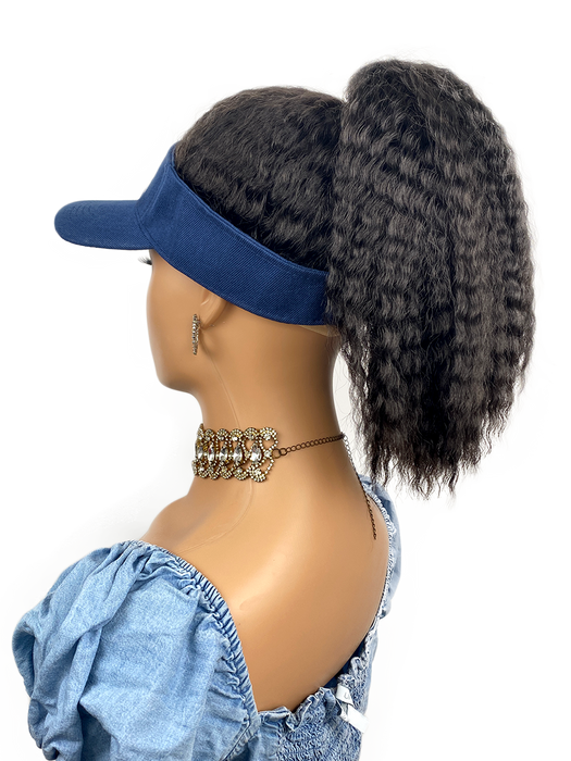 Hat Wig Black Hair with Hat Black Baseball Cap with Hair for Black Women