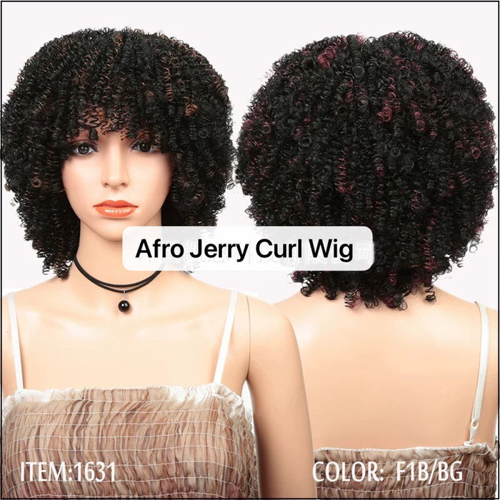 Afro Jerry Curl Wig With Bangs Short Synthetic Wig Afro kinky for Black Women