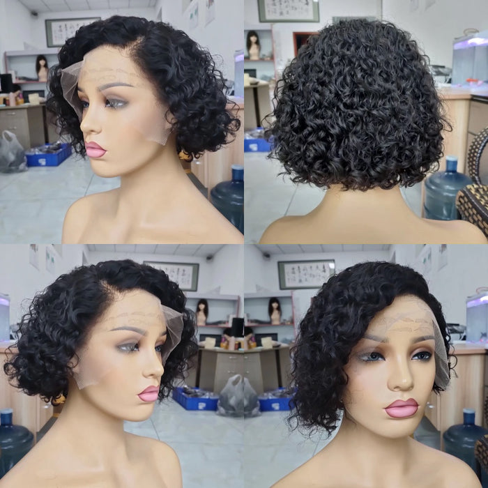 Kinky Curly Pixie Cut Wig Human Hair Lace Front Wigs