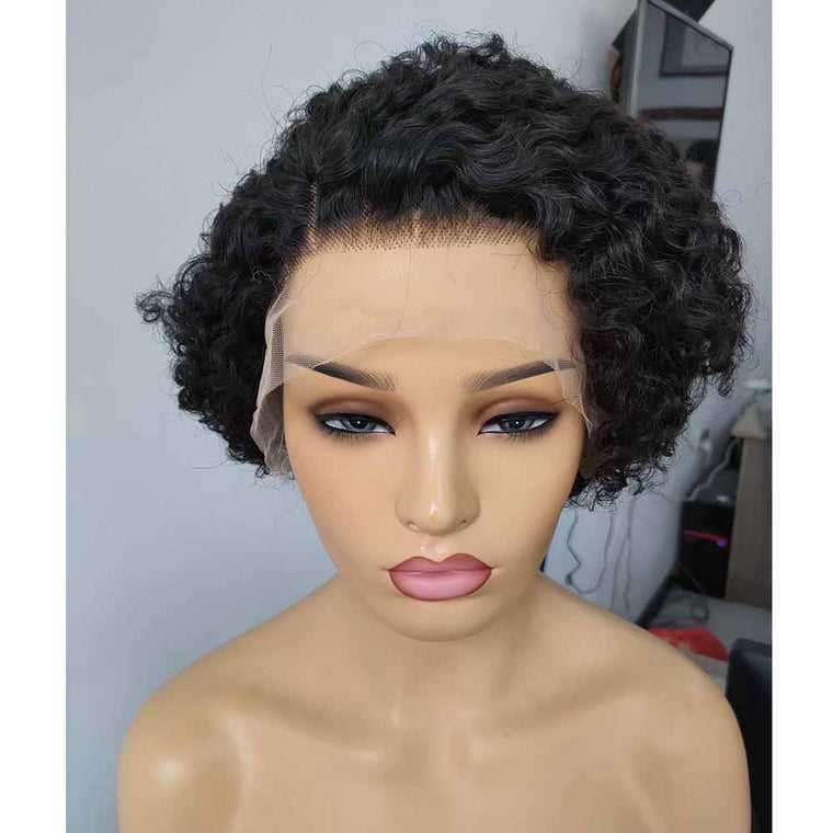 Kinky Curly Pixie Cut Wig Human Hair Lace Front Wigs for Black Women