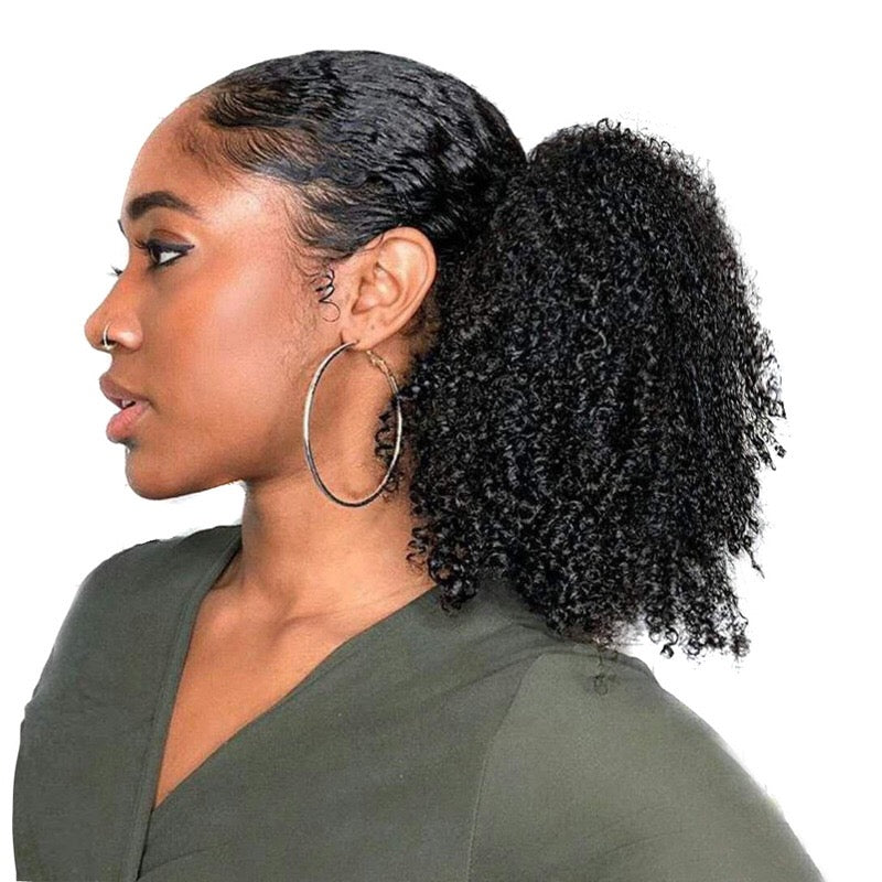 Natural Brazilian Hair Afro Kinky Curly Ponytail for Black Women