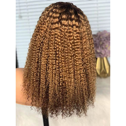 Ombre Curly Wig With Bangs Human Hair Kinky Curl Wig For African American