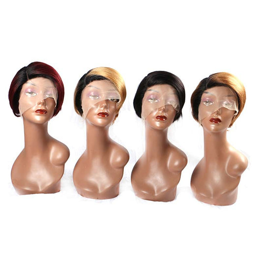 Perruque de cheveux humains coupe lutin ombré 13x4x1, perruque en dentelle T-part pour femmes noires