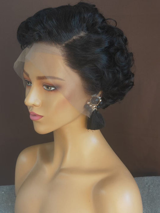 Pixie Cut Curly Hair Black Woman Human hair Lace Frontal Wig 13x4