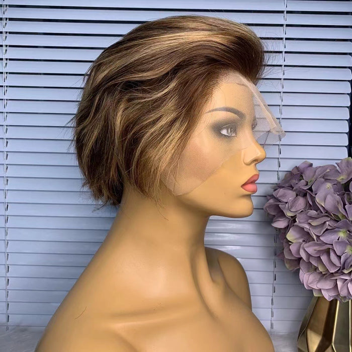Pixie Cut Highlighted Wig Human Hair Lace Wig For African American
